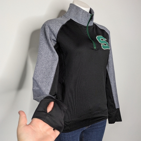 PINK Victoria's Secret Black Grey Green MSU Michigan State 1/4 Zip Pullover M - Picture 3 of 7